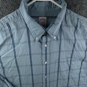 Brooks Brothers Shirt Button Up Men Cotton Long Sleeve Blue Check XL Madison